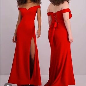 B Darlin Red Off-Shoulder Prom Dress